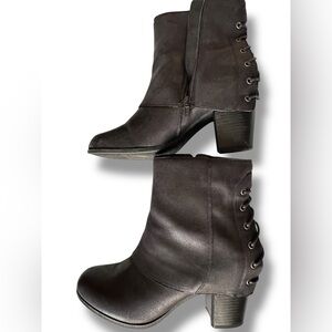 Fergalicious by Fergie "Trina" SZ 11 Black Vegan Leather Faux Corset Boot